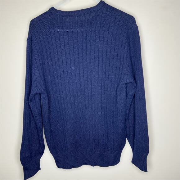 Mansouri Wool Blend Sweater Large Men Navy Blue Rib Knit Crewneck Designer Italy - Picture 4 of 9